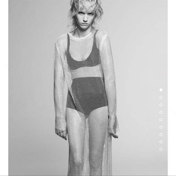 ZARA BLOGGERS FAV RHINESTONES MESH DRESS SILVER - Picture 11 of 14